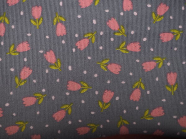 Grauer Feincord mit Tulpen