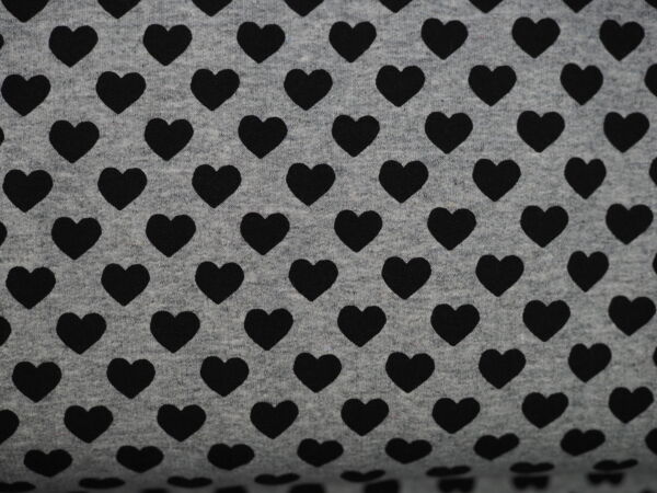 Graumeliert Sommersweat mit schwarzen Herzen