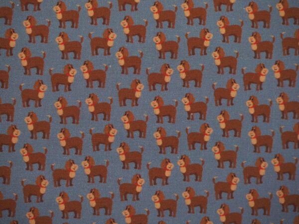 Blauer Baumwollstoff mit braunen Hunden
